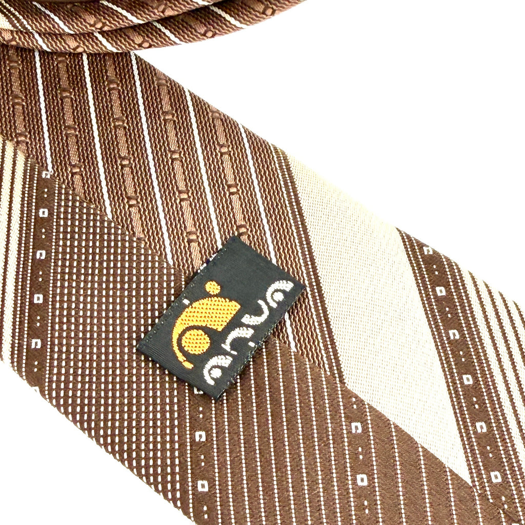 Vintage 70s Anua Brown Cream Pinstripe Necktie