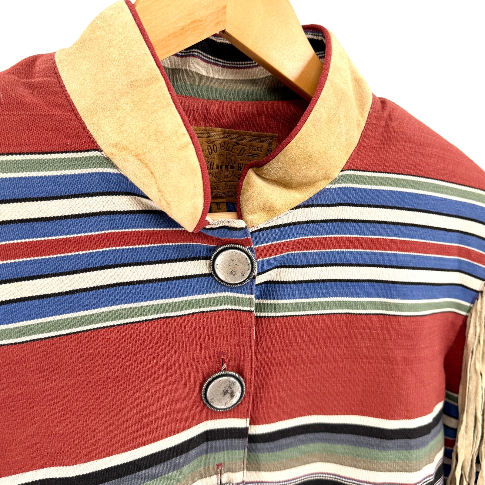 Vintage 90s Double D Ranchwear Multi 100% Cotton Western Suede Fringe Jacket