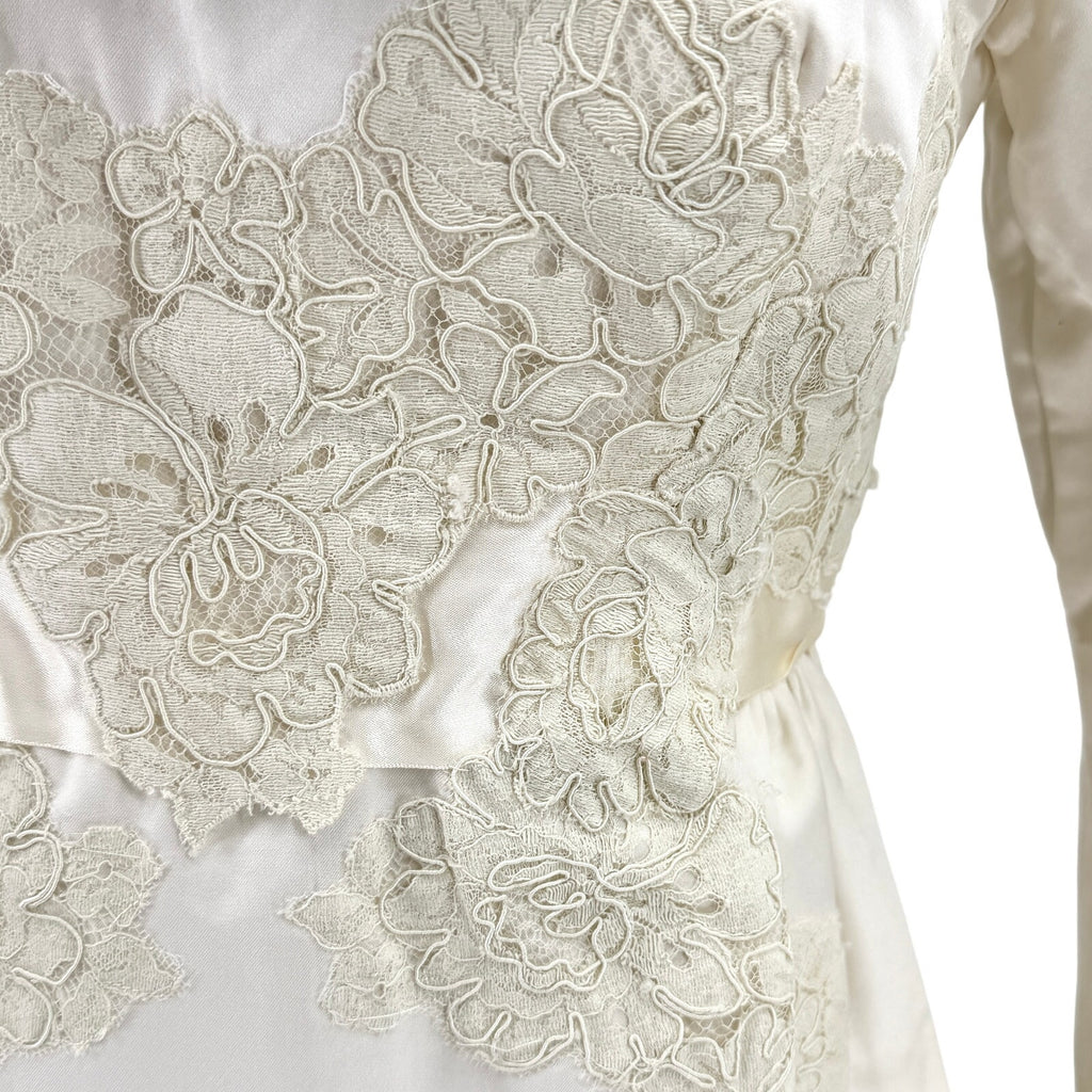Vintage 60s I Magnin Ivory Satin Elegant Lace Long Sleeve Wedding Dress