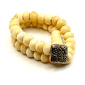 Vintage 90s Natural Bone Double Strand Silver Tone Concho Elastic Bracelet