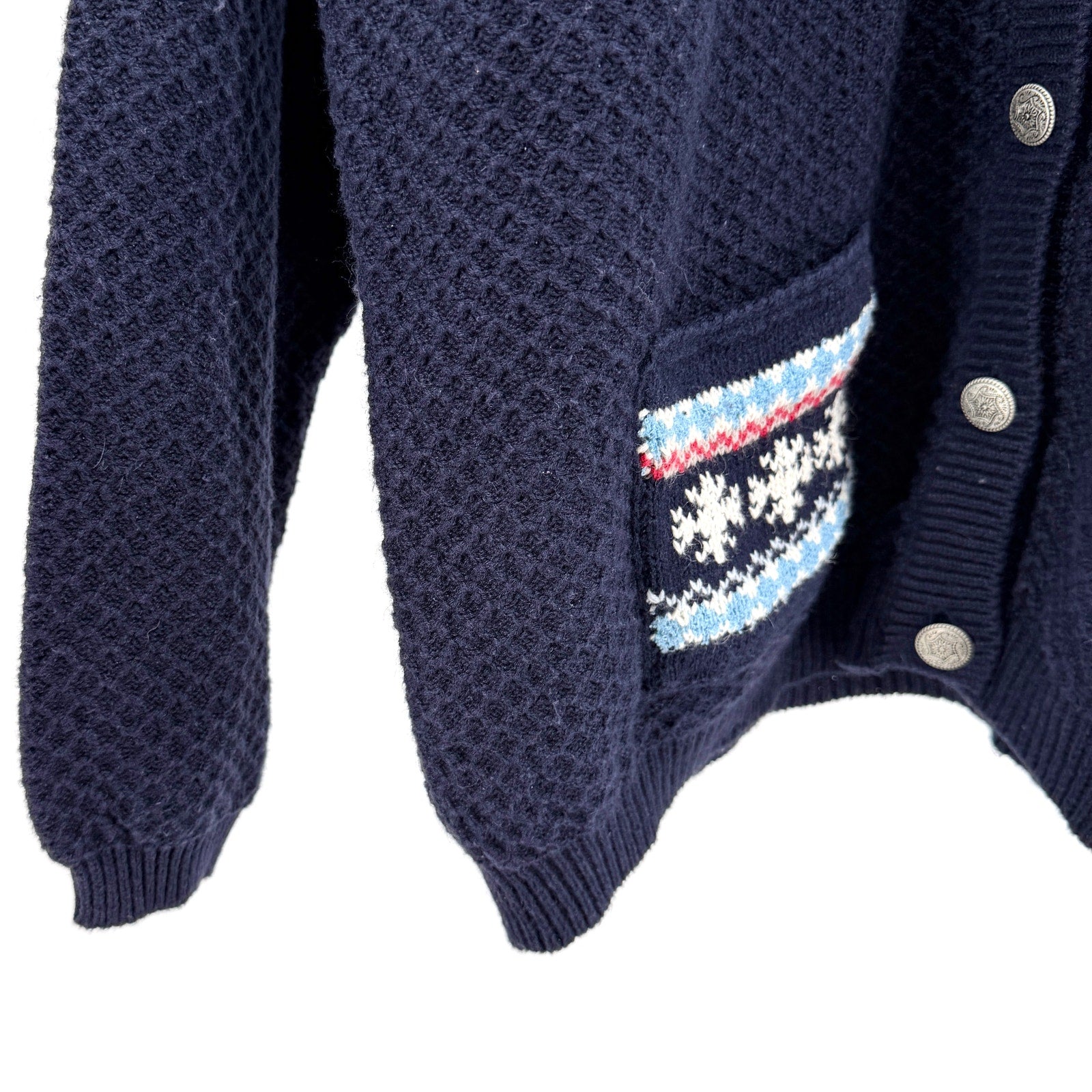 Vintage 90s Northern Reflections Navy Blue Fair Isle Reindeer Cardigan Sweater
