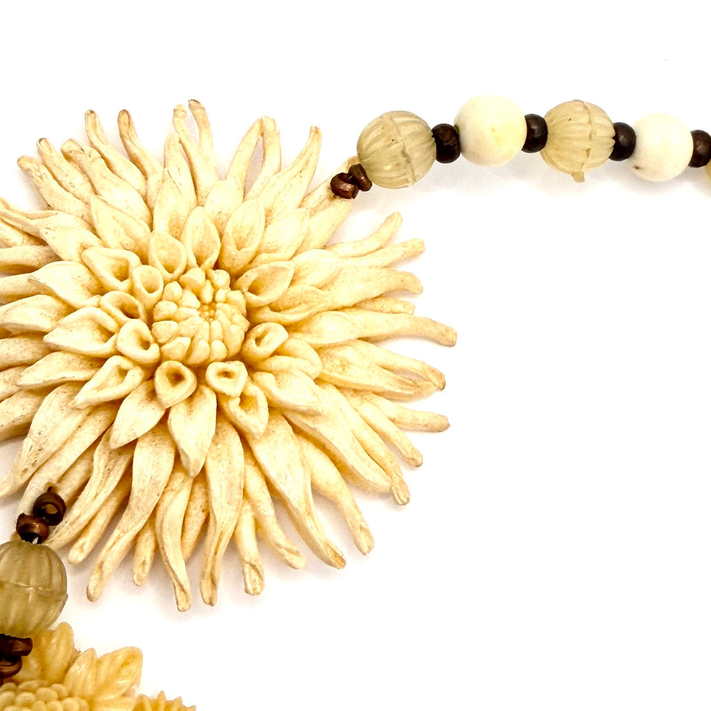 Vintage Upcycled Cream Victorian Revival Floral Brooch Statement Necklace