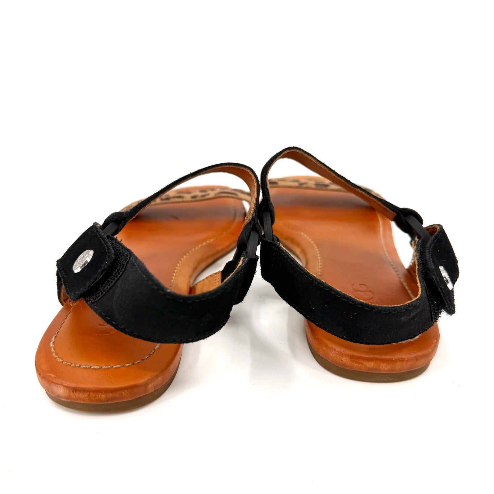 UGG Black Leopard Calf Hair Leather Strappy Sandals