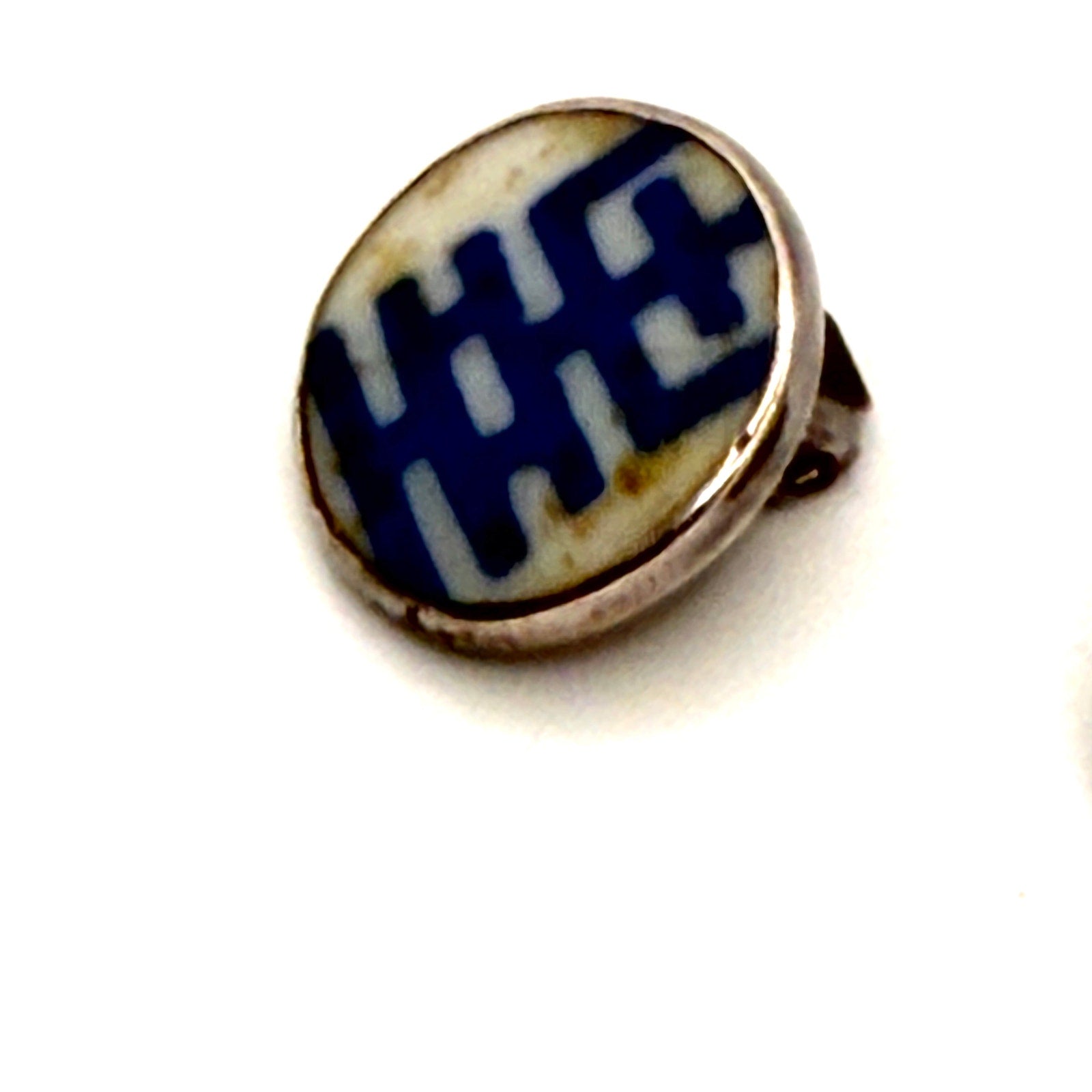 Vintage 90s Sterling Silver Blue White Porcelain Double Happiness Earrings
