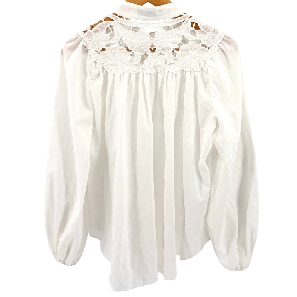 Garota White Floral Eyelet Embroidery Button Up Cotton Blouse
