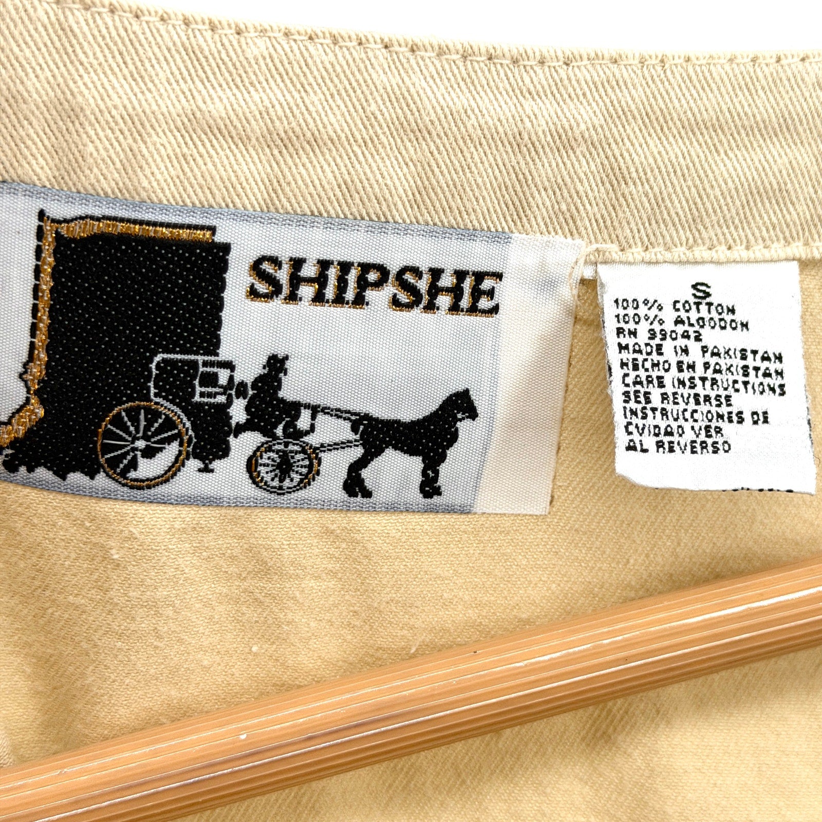 Vintage 90s Shipshe Khaki 100% Cotton Animal Patch Studded Fringe Hem Dress