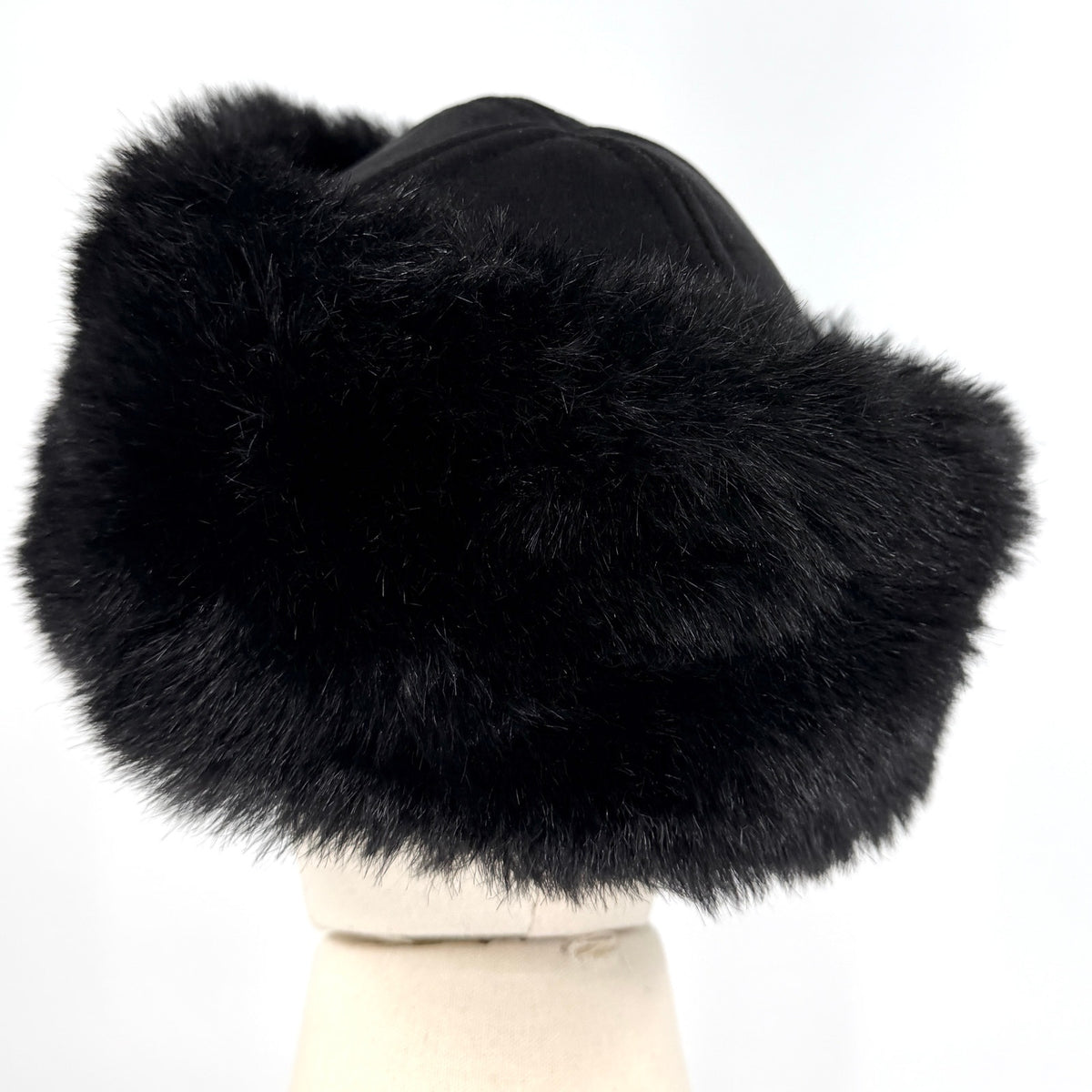 Vintage Y2K Vintage Valley Black Faux Suede Plush Fur Trim Cossack Hat