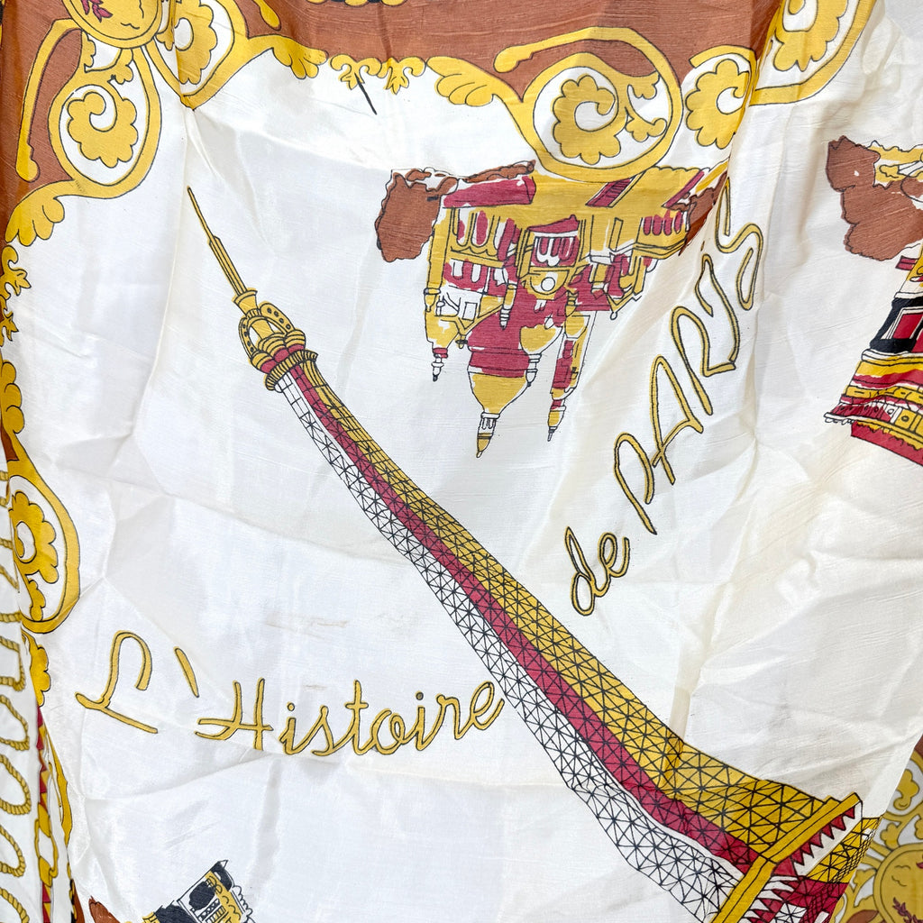Vintage 80s Ange D'Or de Paris Cream 100% Silk Eiffel Tower Scarf