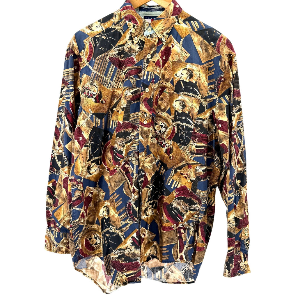 Vintage 90s Tommy Hilfiger Navy 100% Cotton All Over Print Nautical Shirt