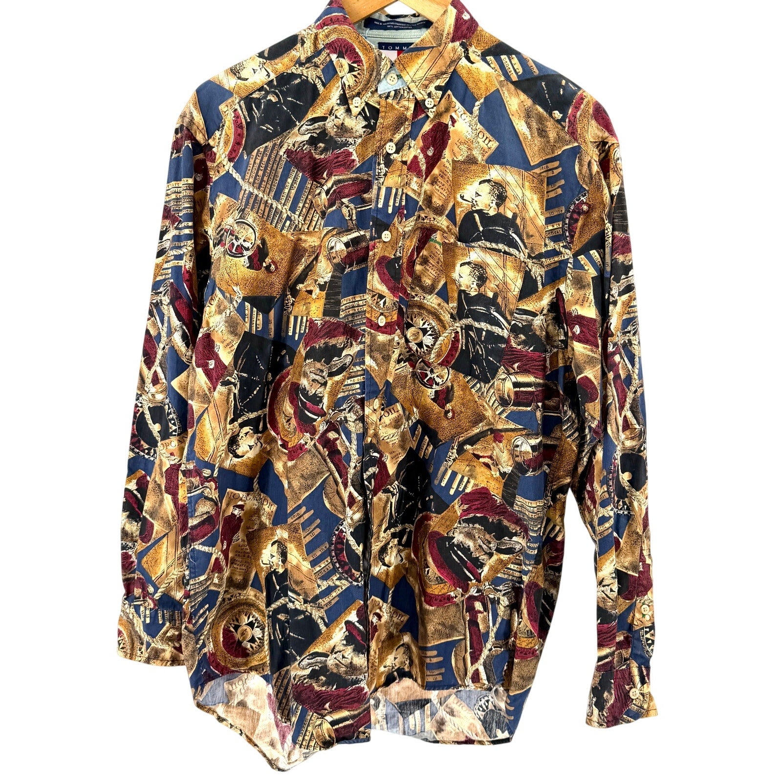 Vintage 90s Tommy Hilfiger Navy 100% Cotton All Over Print Nautical Shirt