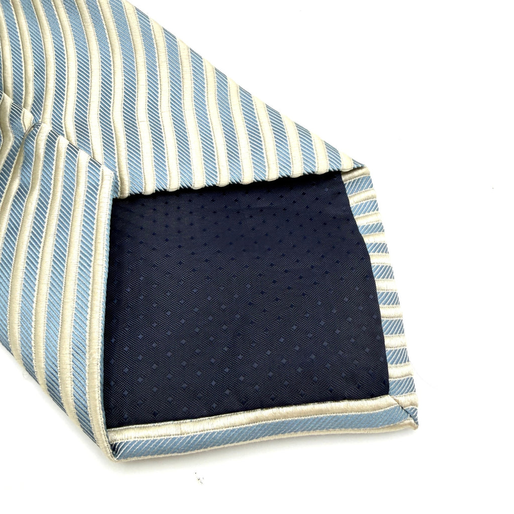 Vintage 90s Bernini 100% Silk Blue Cream Striped Necktie NWT