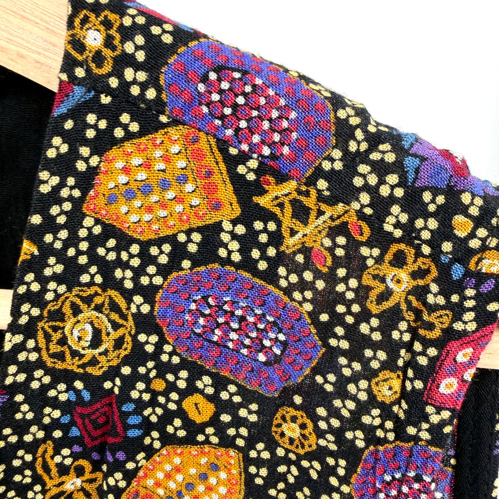 Vintage 90s 1601 Black Rayon Ditsy Geometric Beaded Ties Vest Top