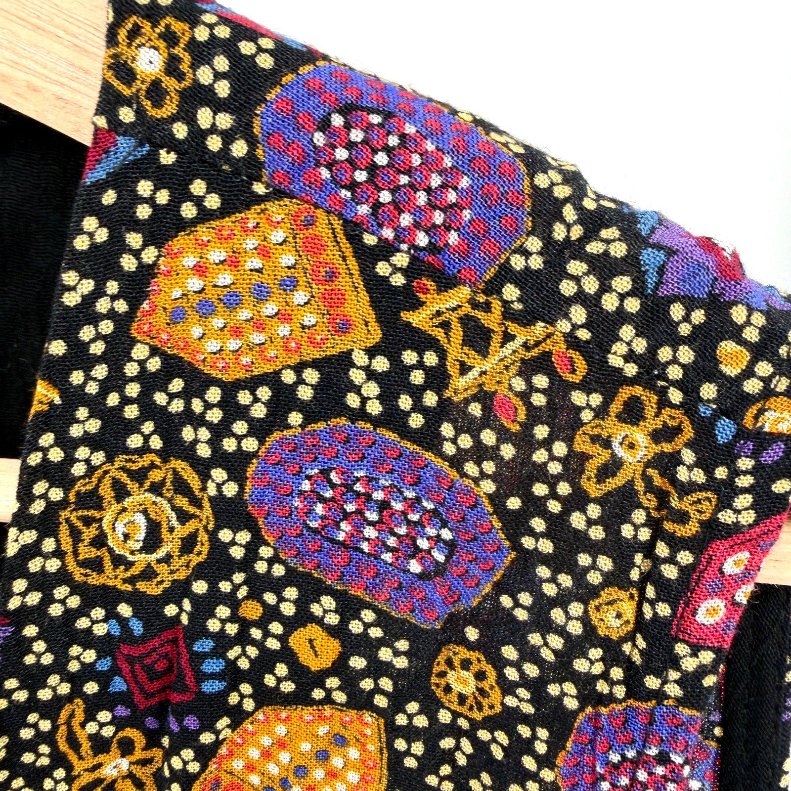 Vintage 90s 1601 Black Rayon Ditsy Geometric Beaded Ties Vest Top