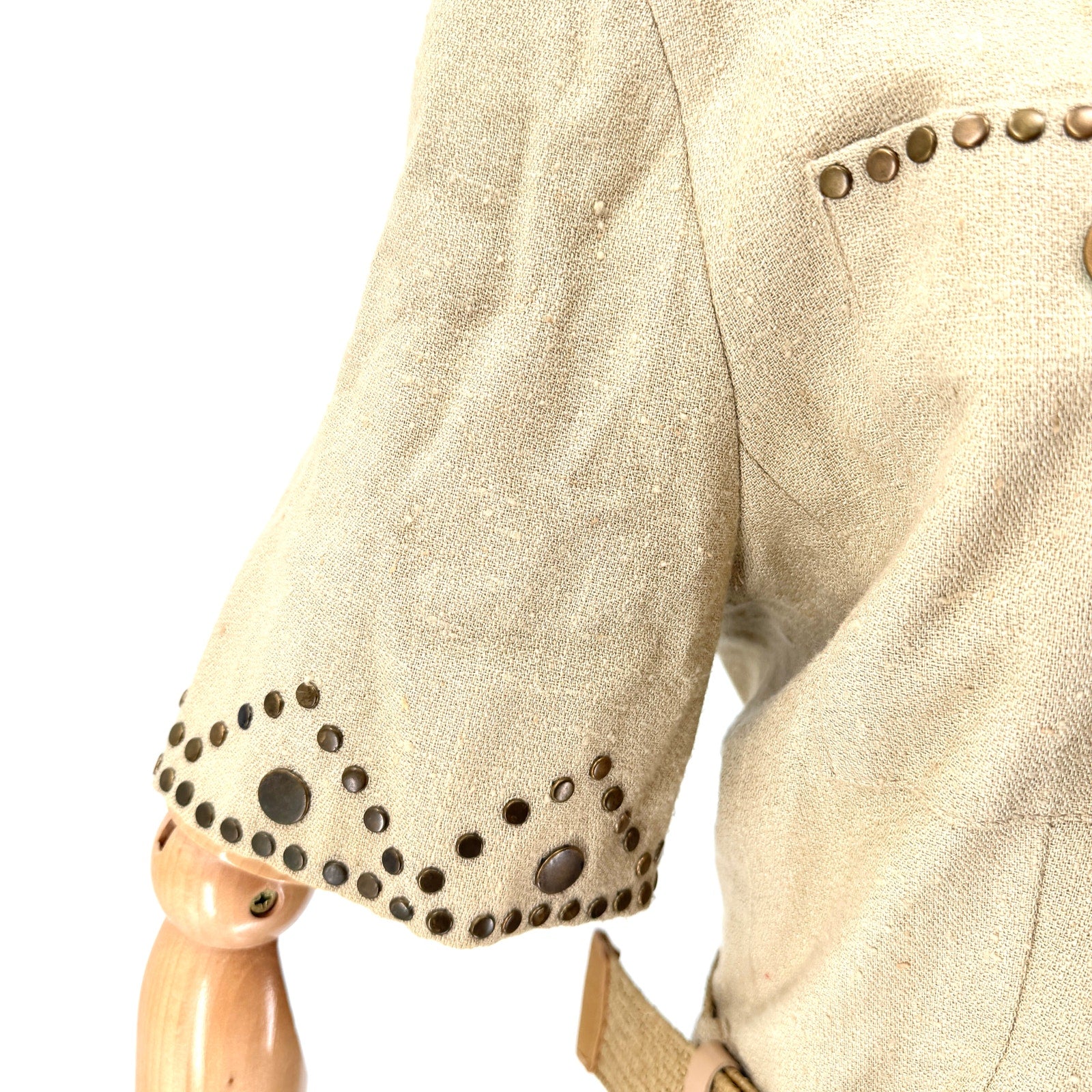 Vintage 90s Double D Ranch Khaki Copper Studded Safari Western Belted Jacket
