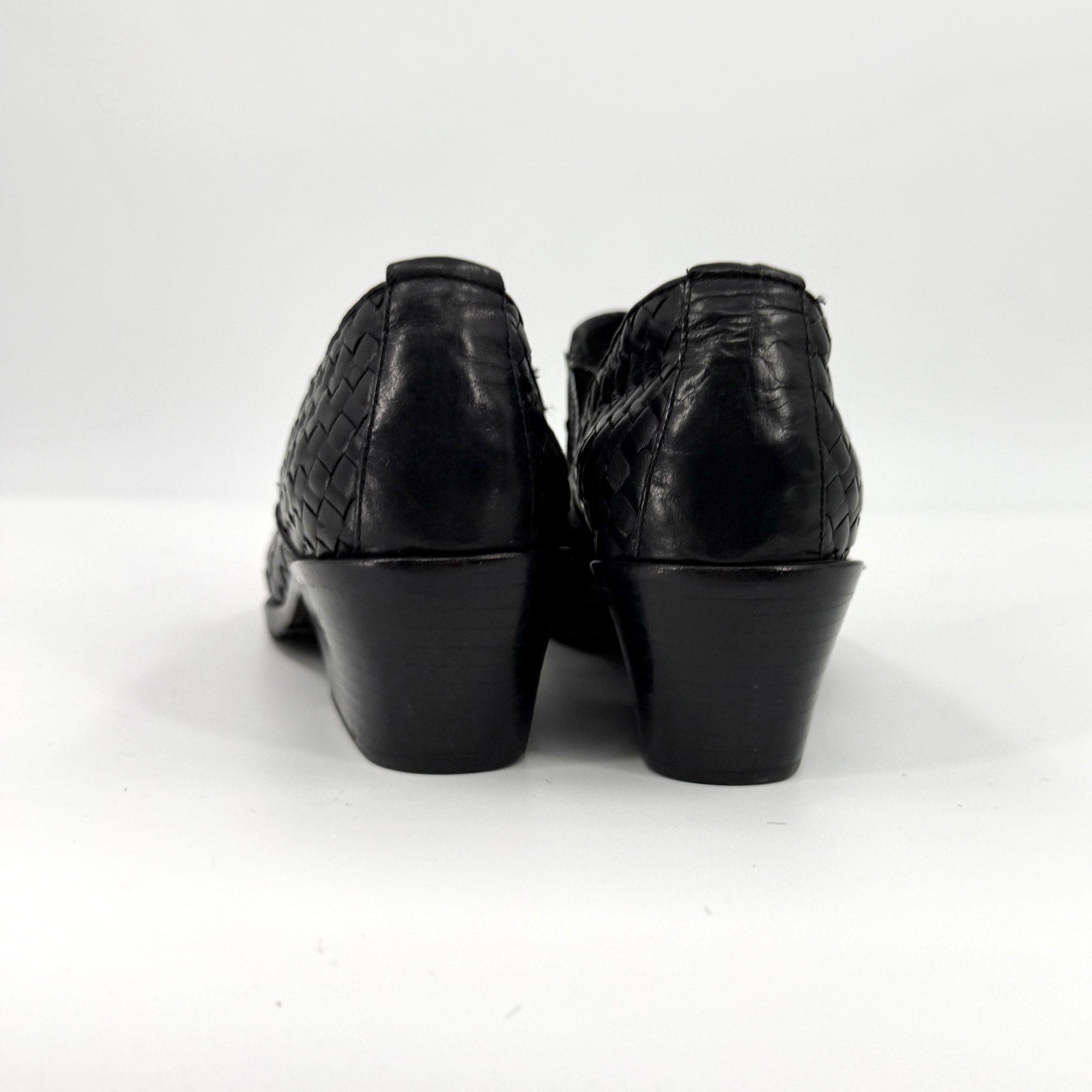 Vintage 90s Cole Haan Black Woven Genuine Leather Cuban Heel Shoes