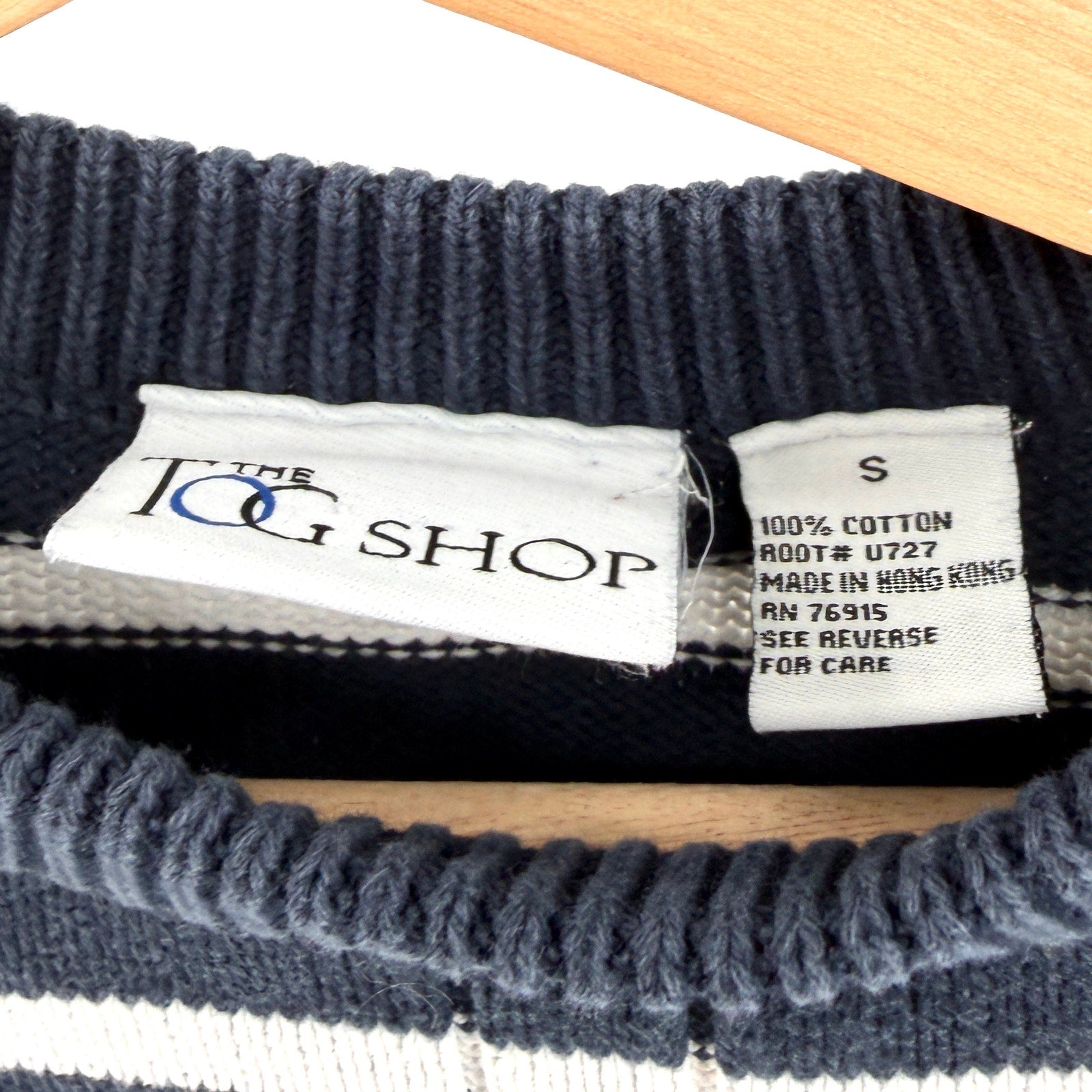 Vintage 90s The Tog Shop Navy Blue 100% Cotton Nautical Preppy Stripe Sweater