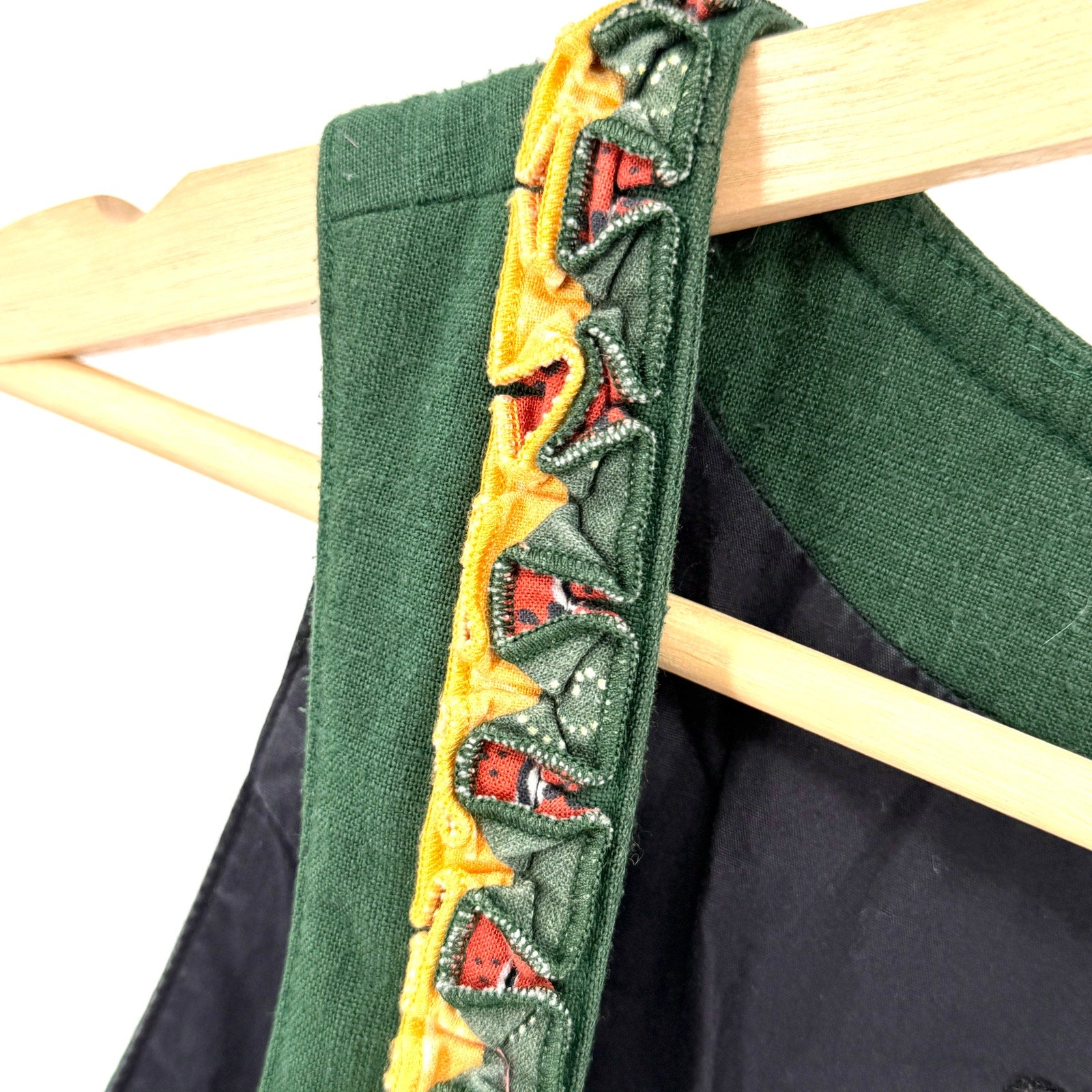 Vintage 80s Hiebaum Green Black Cotton Folk Cottagecore Ruffle Dirndl Dress