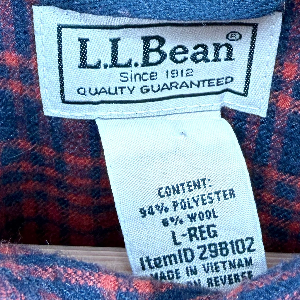 L.L. Bean Red Navy Plaid Snap Front Reinforced Shoulder Flannel Shirt