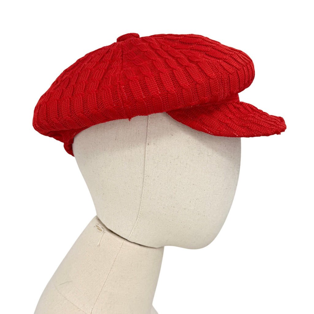 San Diego Hat Co. Retro Mod Red Cable Knit Newsboy Cap