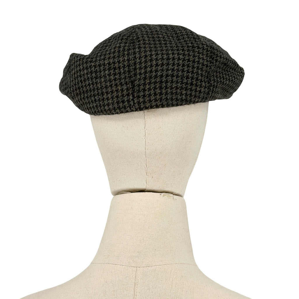 Vintage 90s Perry Ellis Portfolio Grey Black Houndstooth 100% Wool Newsboy Hat