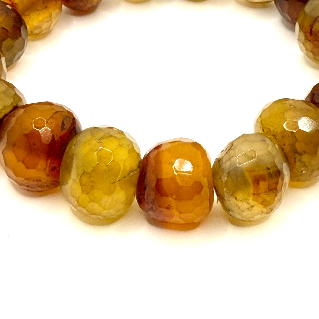 Brown Amber-Colored Faceted Agate Gemstone Chunky Stretch Beaded Bracelet