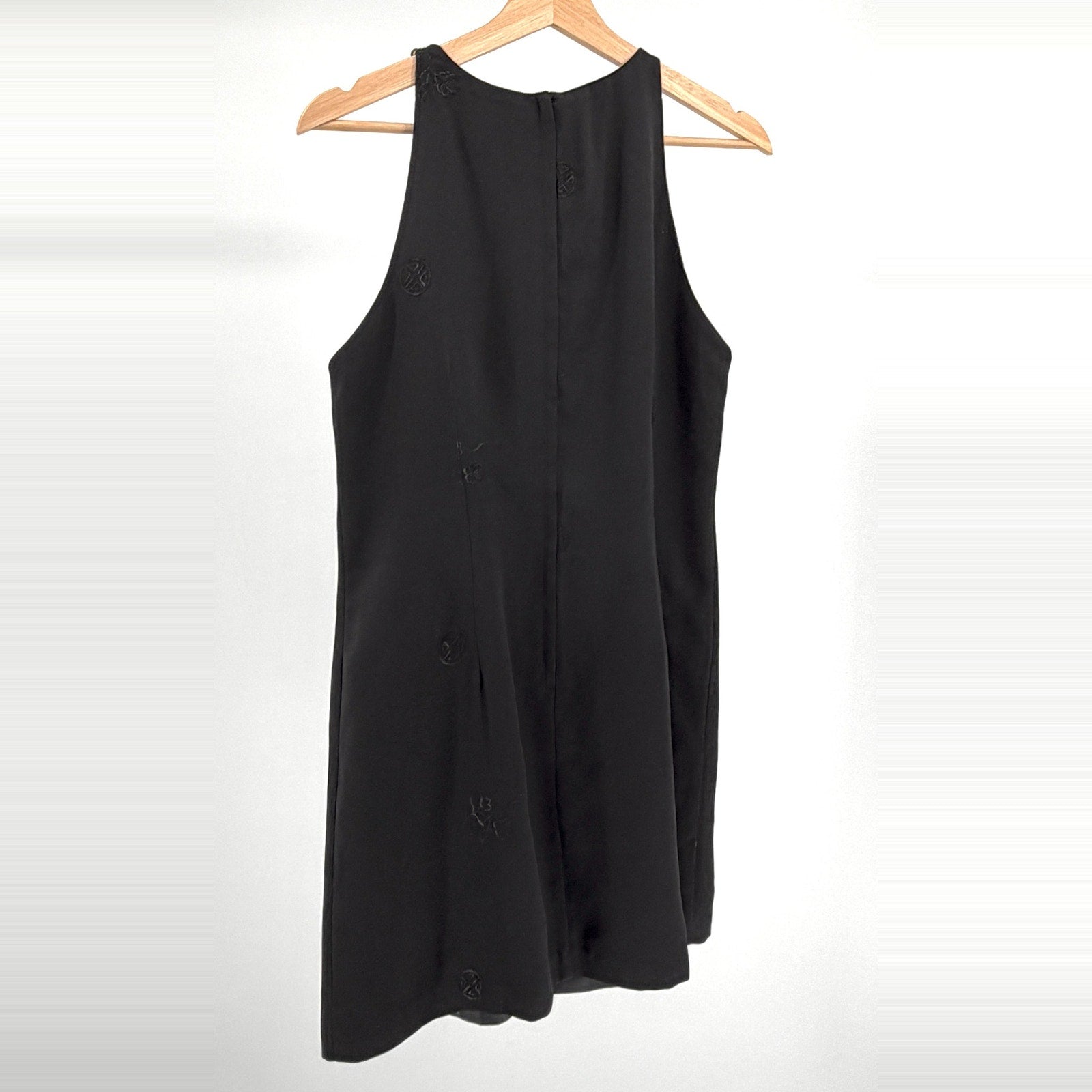 Vintage 90s CDC Petites Black Embroidered Chinese Medallion Mini Dress
