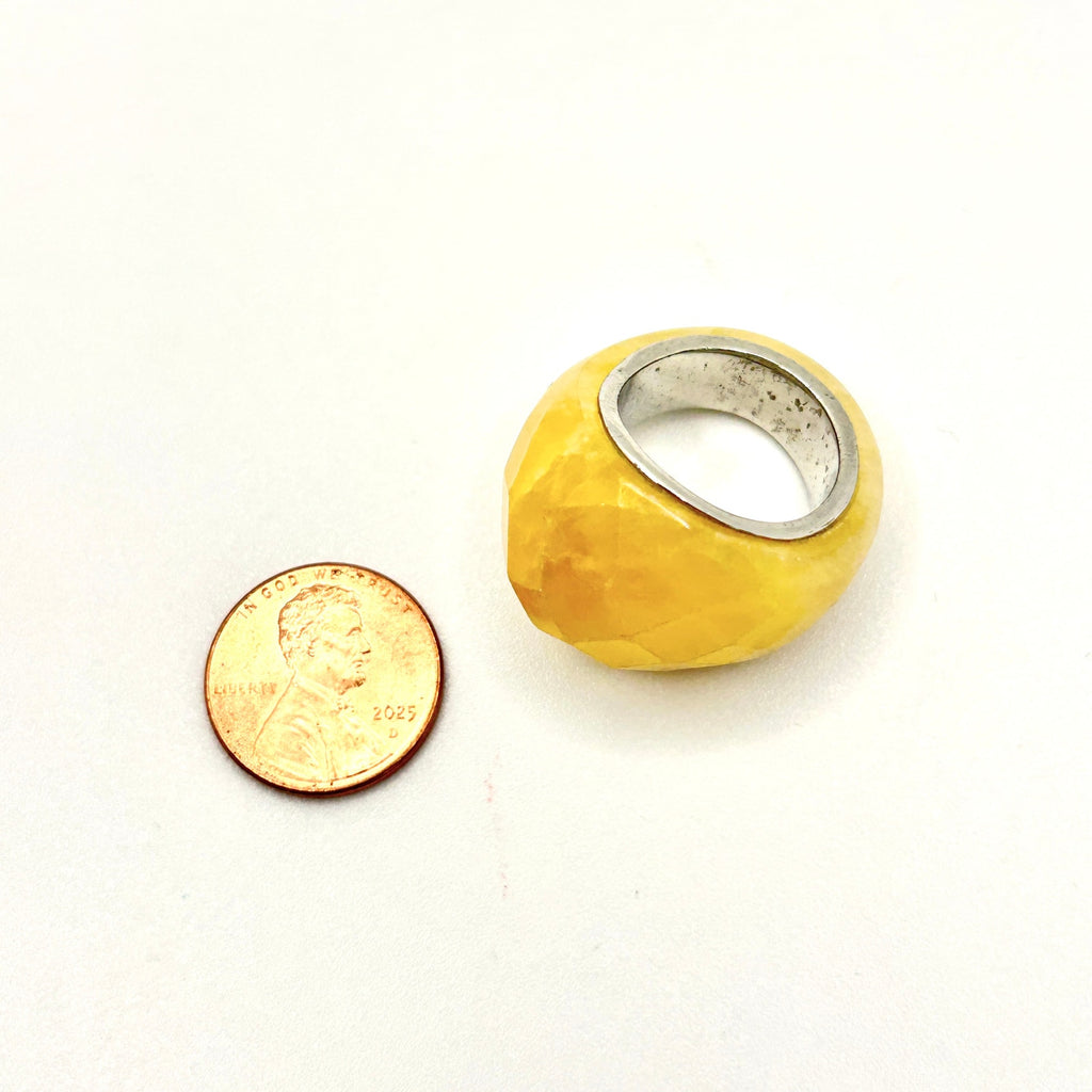 Vintage Y2K Handmade Sterling Silver Faceted Yellow Quartz Statement Ring