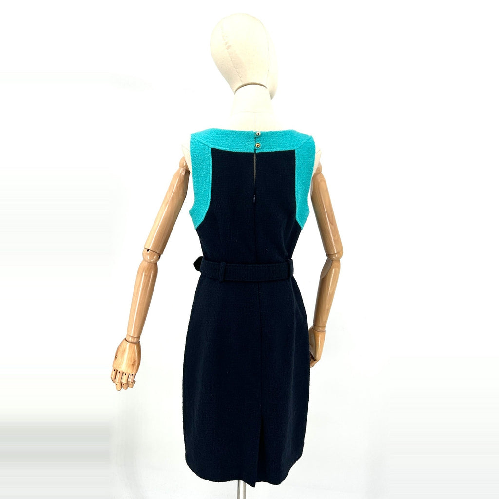 Milly of New York Teal Navy Colorblock Satin Lined Pencil Dress