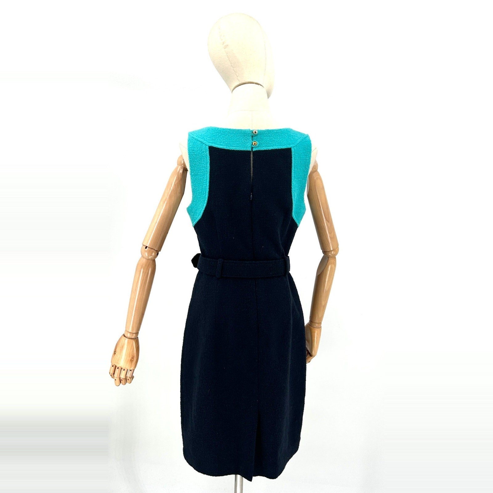 Milly of New York Teal Navy Colorblock Satin Lined Pencil Dress