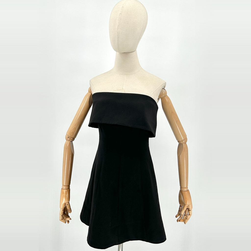 Vintage 90s Rubber Ducky Black Strapless Skater Mini Dress