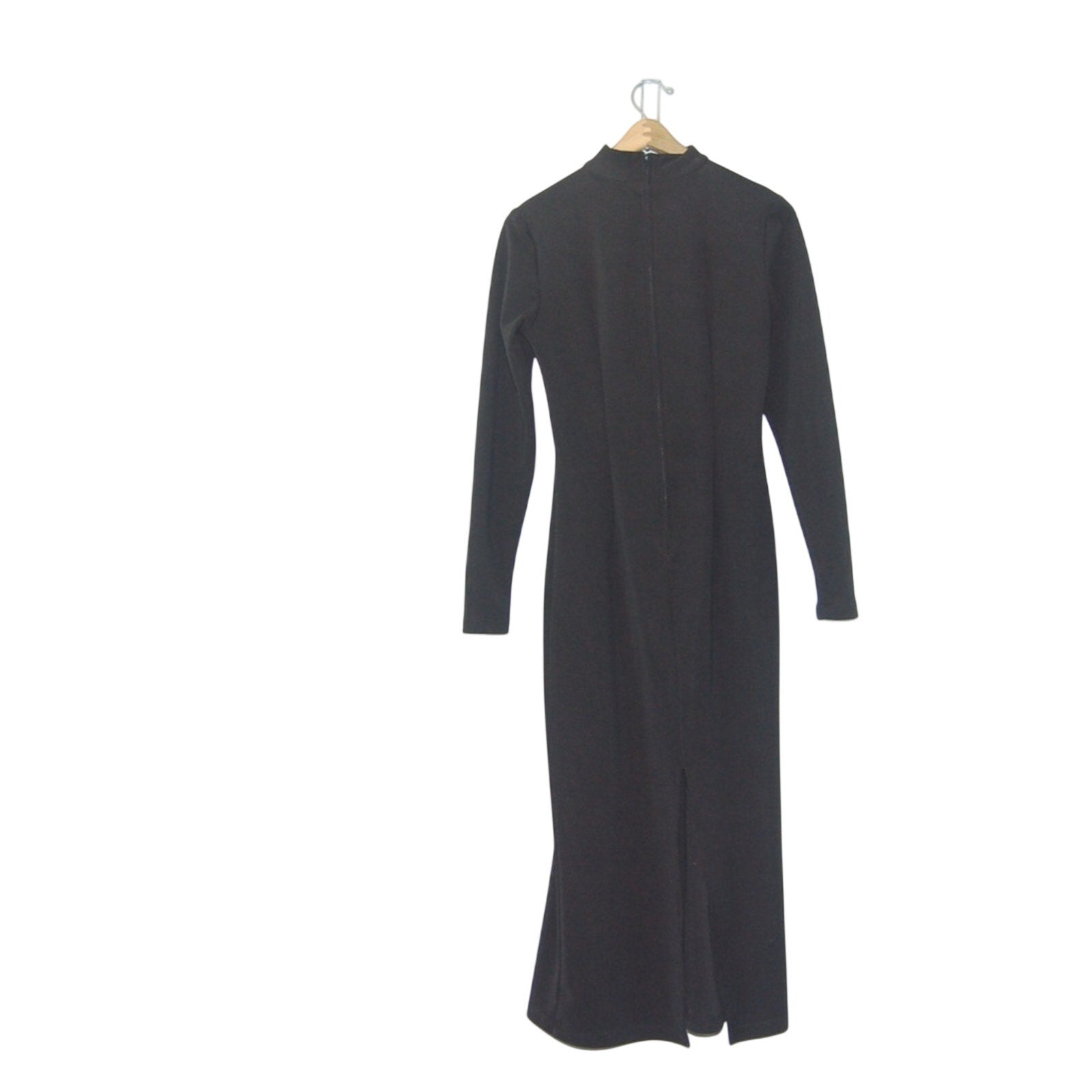 Vintage 90s Stretch Sue Brett Black Mock Neck Long Sleeve Body Con Maxi Dress