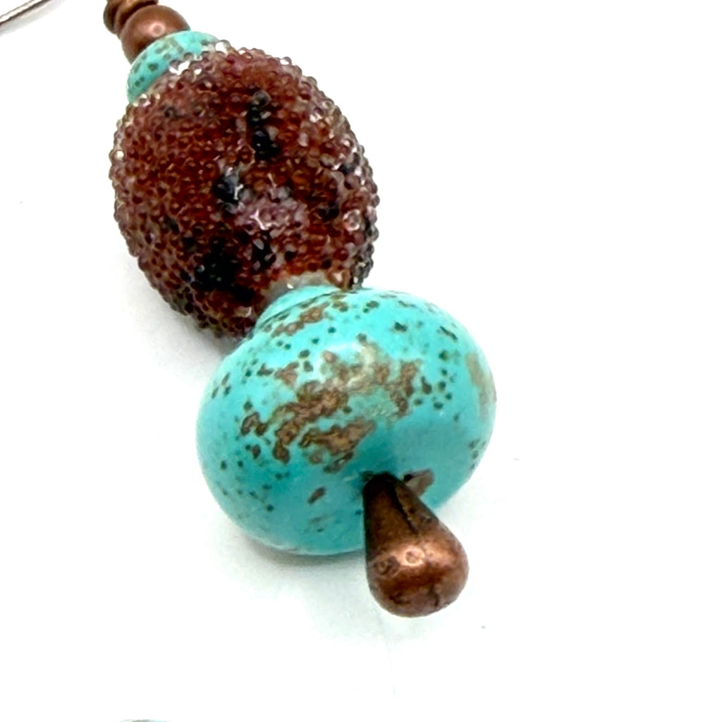 Vintage 90s Turquoise Gourd Glass Bead Chandelier Drop Earrings