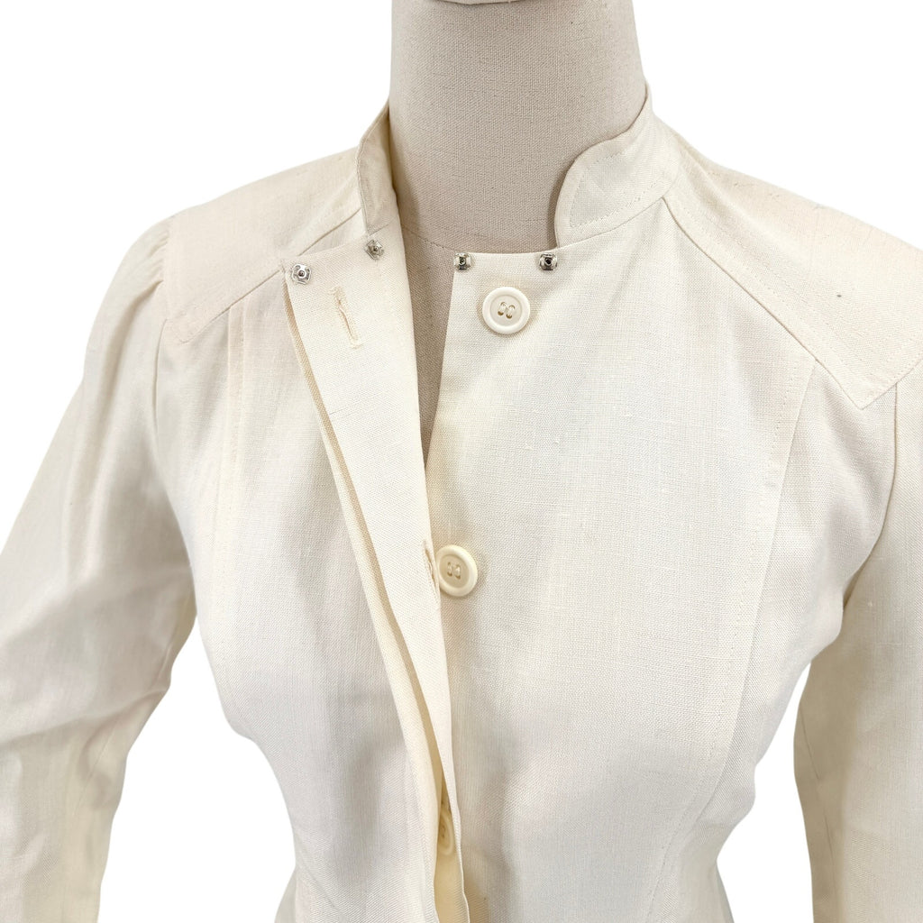 Vintage 80s Albert Nipon Cream Linen Puff Sleeve Jacket