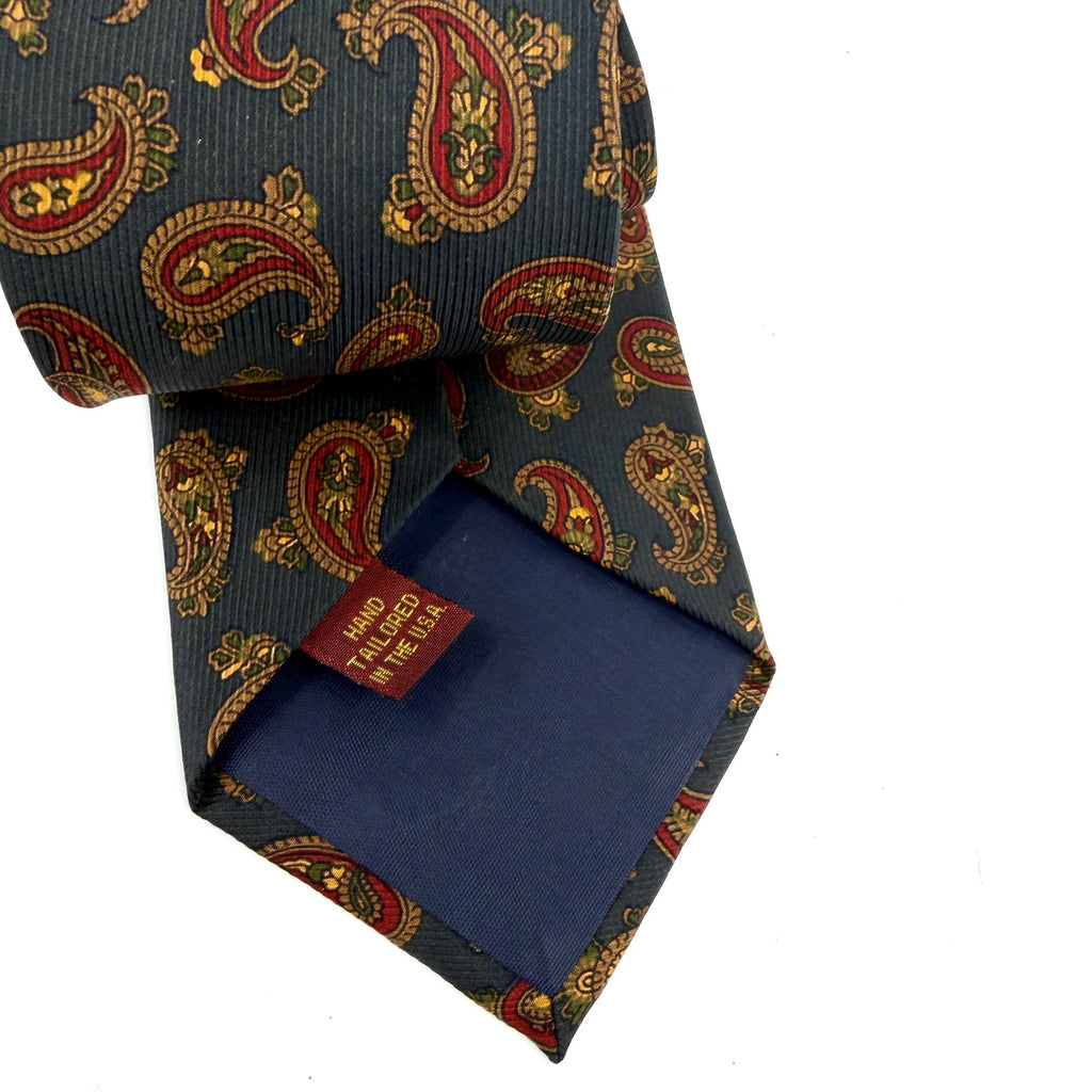 Vintage 90s Paul Stuart Sage Red 100% Silk Paisley Traditional Necktie