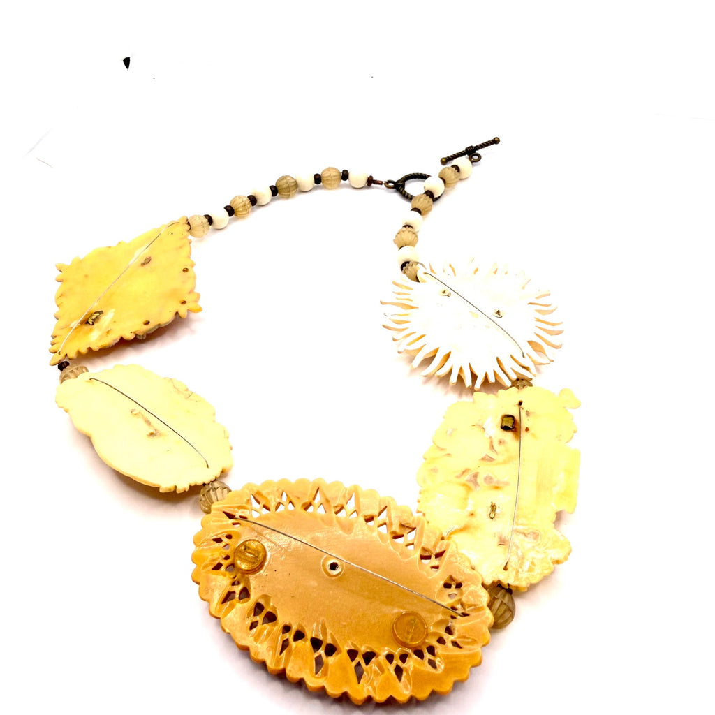 Vintage Upcycled Cream Victorian Revival Floral Brooch Statement Necklace