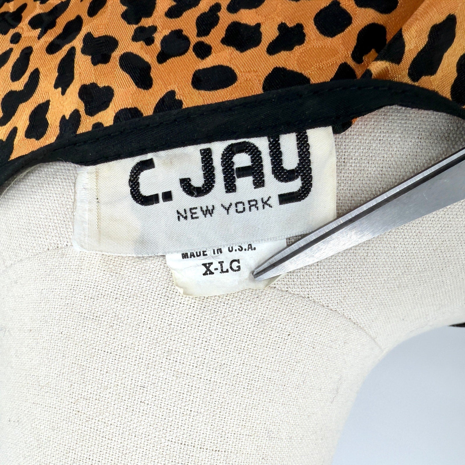 Vintage 80s C. Jay Orange Black Leopard Maximal Wrap Puff Sleeve Blouse