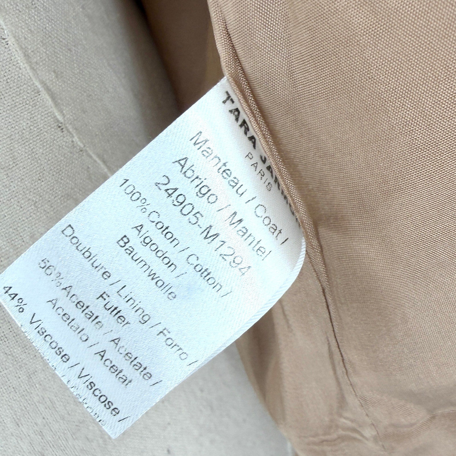 Tara Jarmon Beige Camel 100% Cotton Double Breasted Coat
