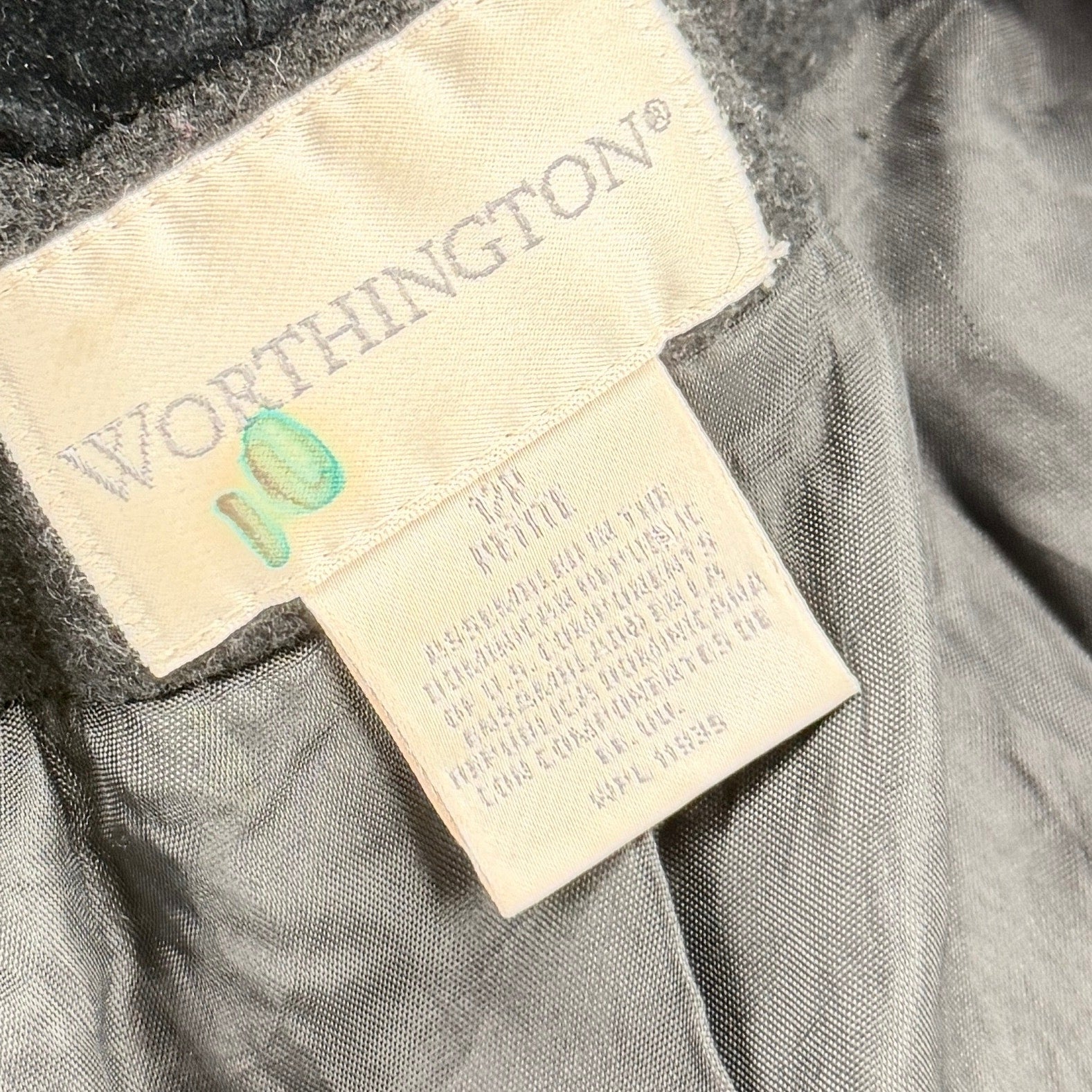 Vintage 90s Worthington Black 100% Wool Velvet Trim Hooded Long Overcoat