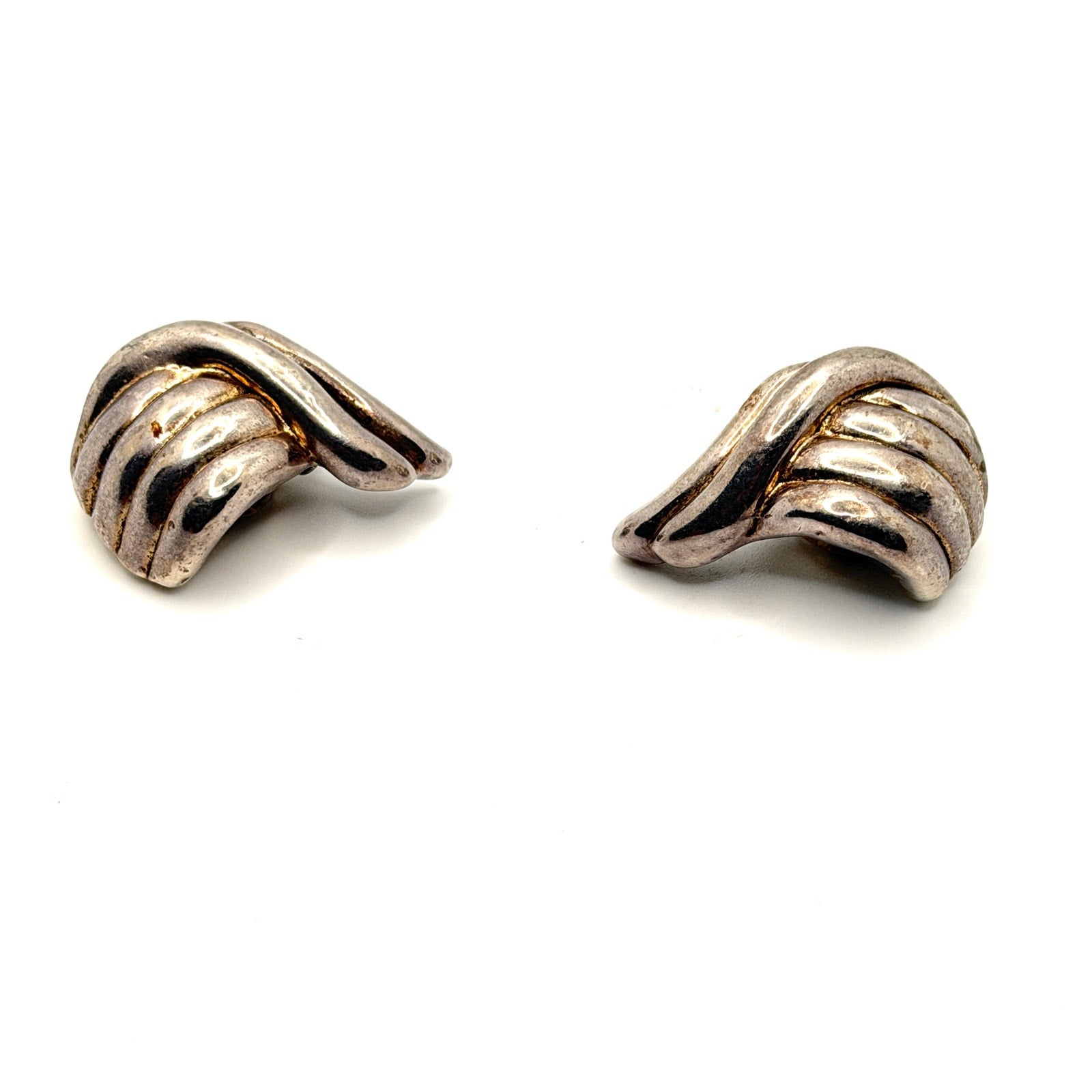 Vintage 80s Stamped Sterling Silver Israel Bold Hollow Clip On Earrings