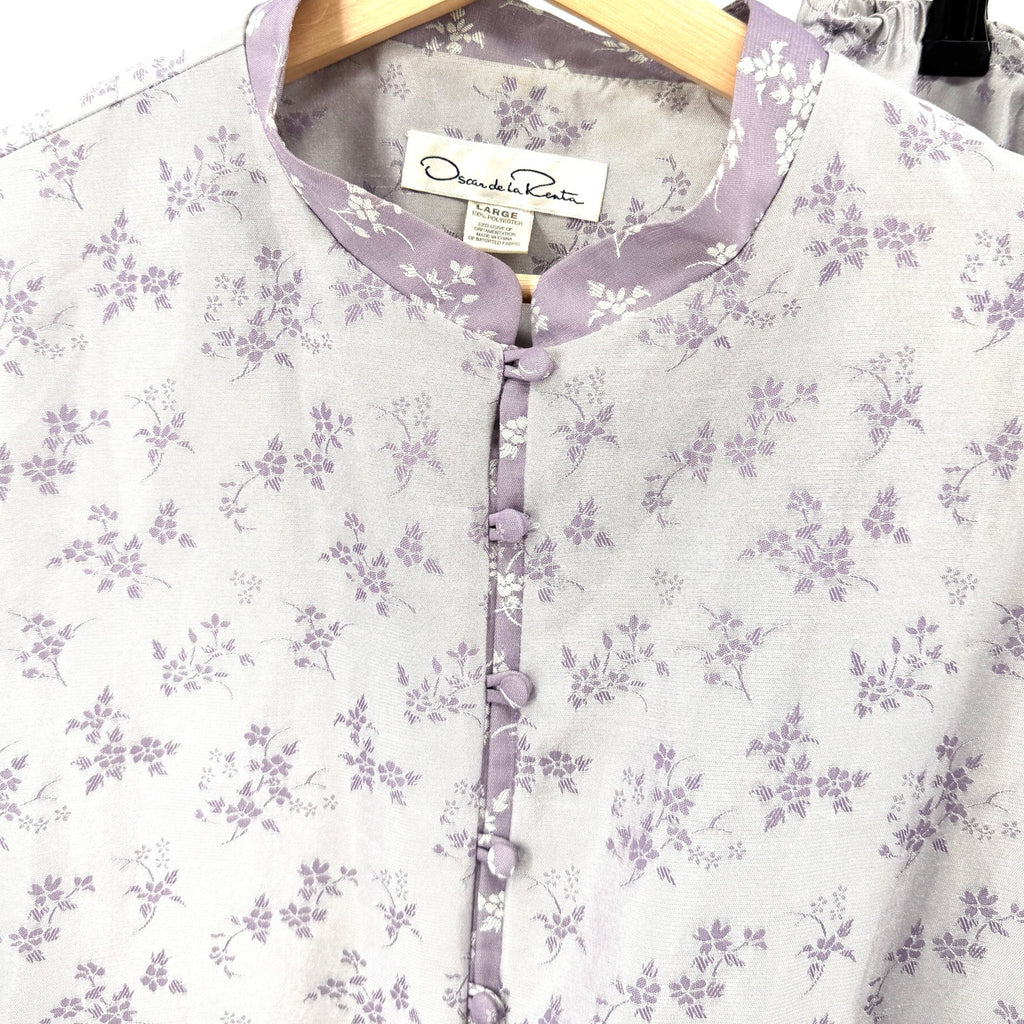 Vintage 90s Oscar de la Renta Lavender Floral Satin Pajama Set