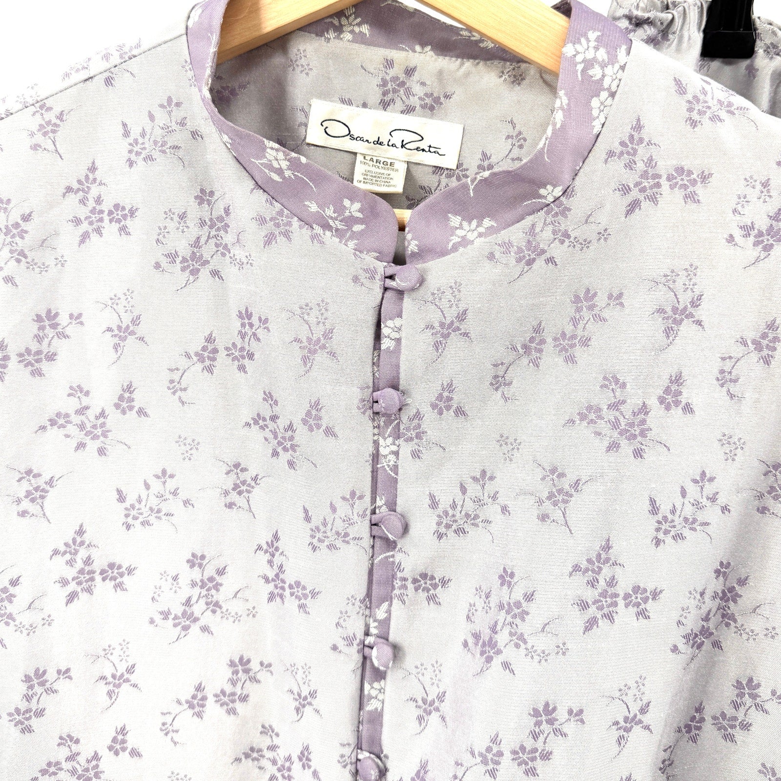 Vintage 90s Oscar de la Renta Lavender Floral Satin Pajama Set