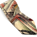 Vintage 90s Index Tan 100% Silk Bauhaus Architectural Staircase Necktie