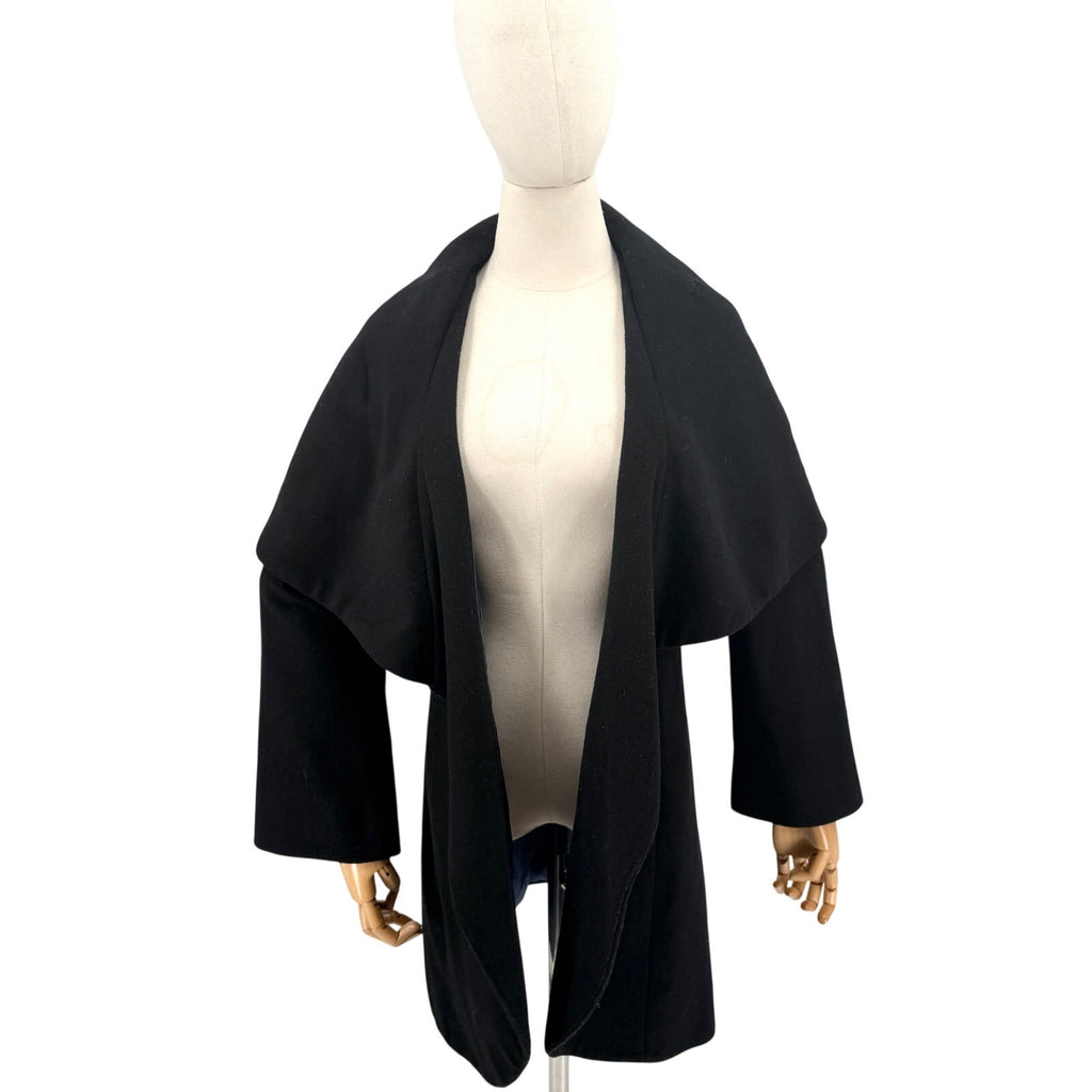 T Tahari Black Draped Cape Collar Open Front Coat