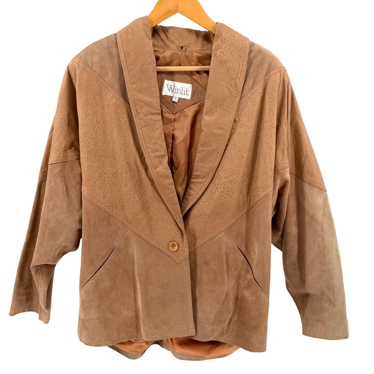 Vintage 80s Winlit Tan Genuine Leather Floral Retro Western Suede Jacket