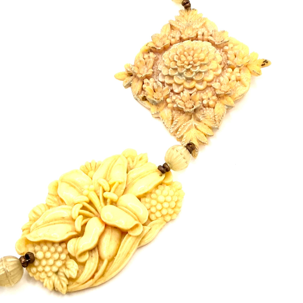 Vintage Upcycled Cream Victorian Revival Floral Brooch Statement Necklace