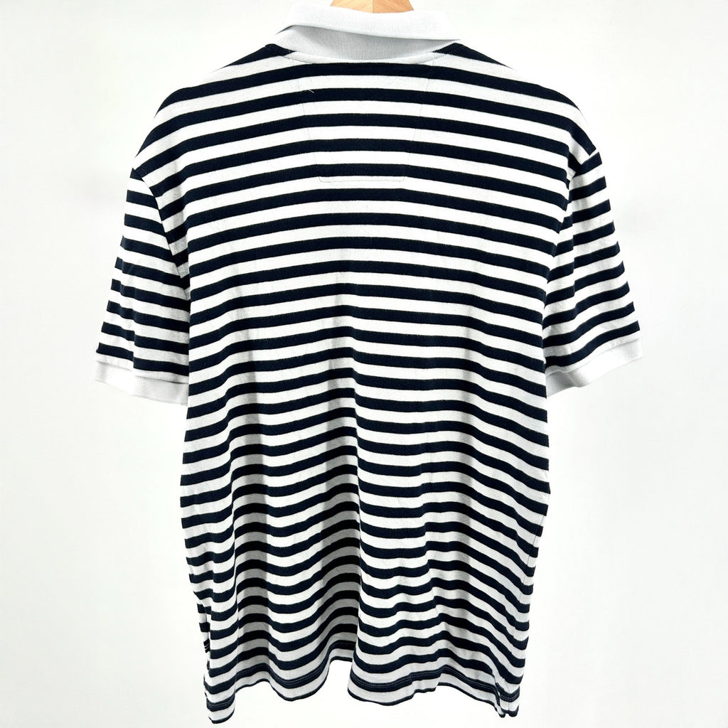 Y2K Nautica Navy White Striped Classic Fit Cotton Polo Shirt