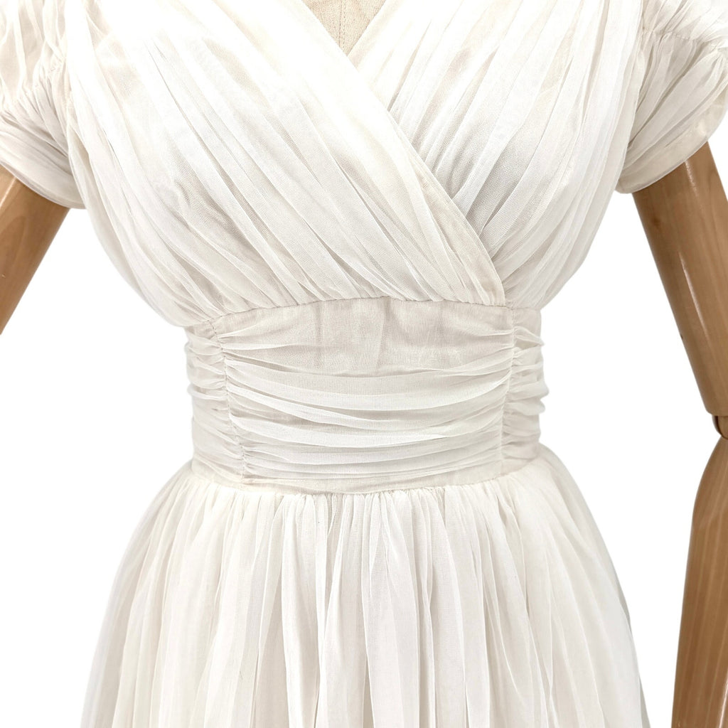 Vintage 50s White Ruched Pleated Alternative Wedding Cocktail Dress