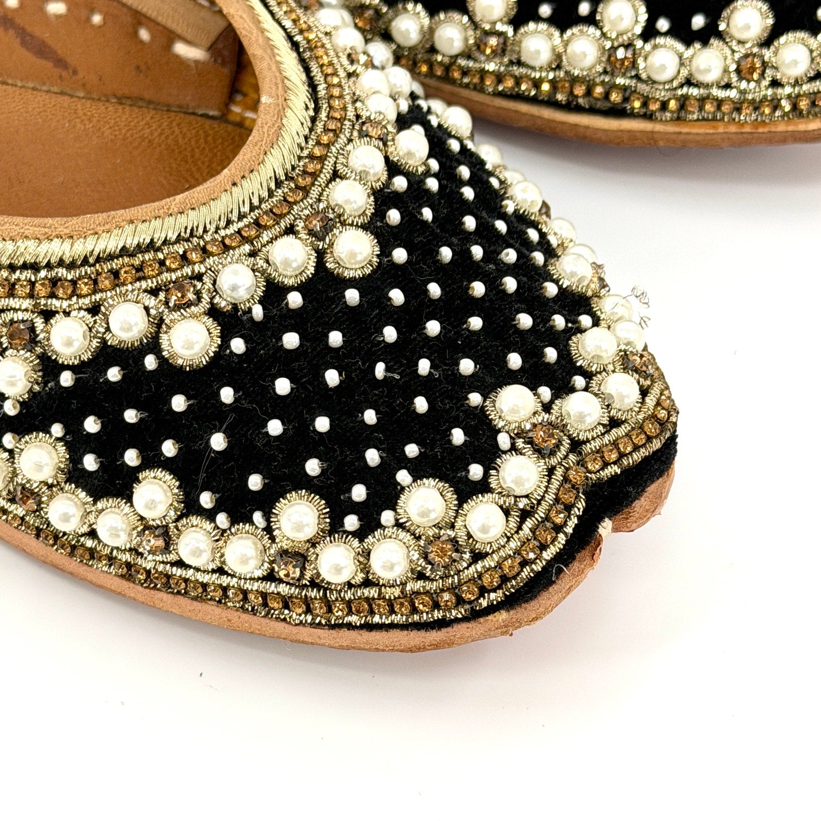 Black Velvet Genuine Leather Embellished Jutti Flats