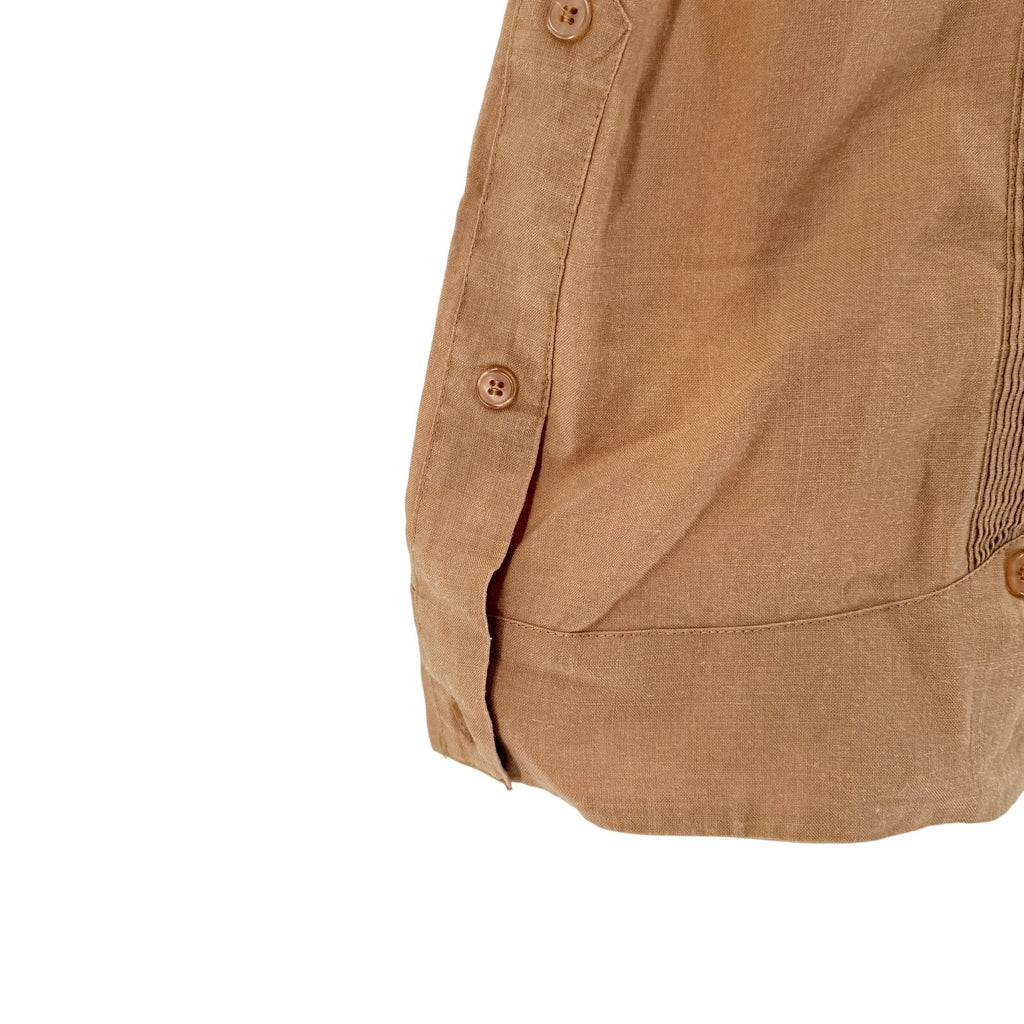 Vintage Y2K JMP Tan Pleated Four Pocket Short Sleeve Cuban Guayabera Shirt