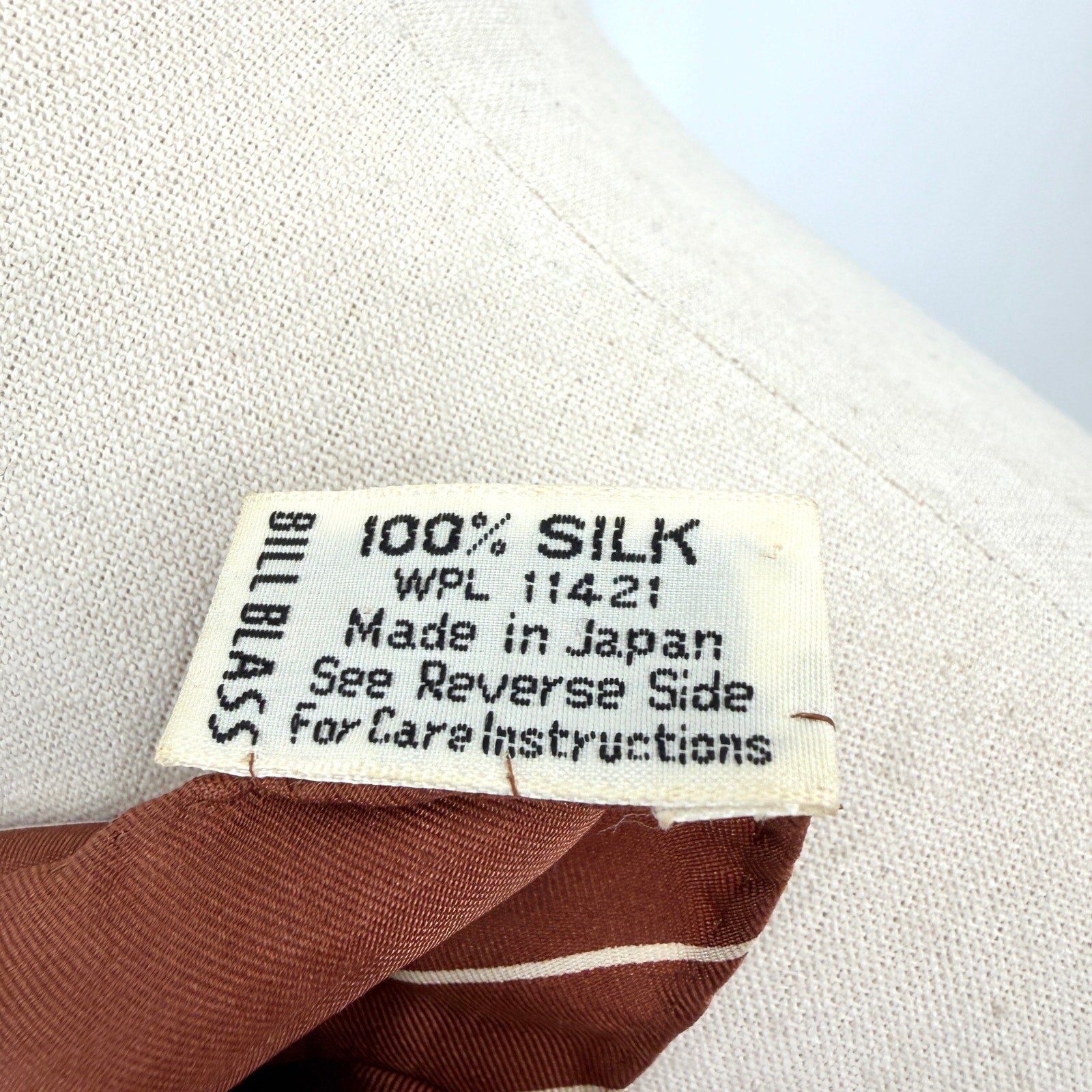 Vintage 70s Bill Blass Brown 100% Silk Pinstripe Scarf Made in Japan